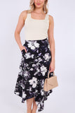 8Pcs Black Floral Printed Asymmetric Hem Skirt