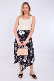8Pcs Black Floral Printed Asymmetric Hem Skirt
