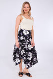 8Pcs Black Floral Printed Asymmetric Hem Skirt