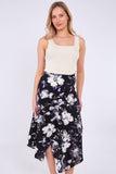 8Pcs Black Floral Printed Asymmetric Hem Skirt