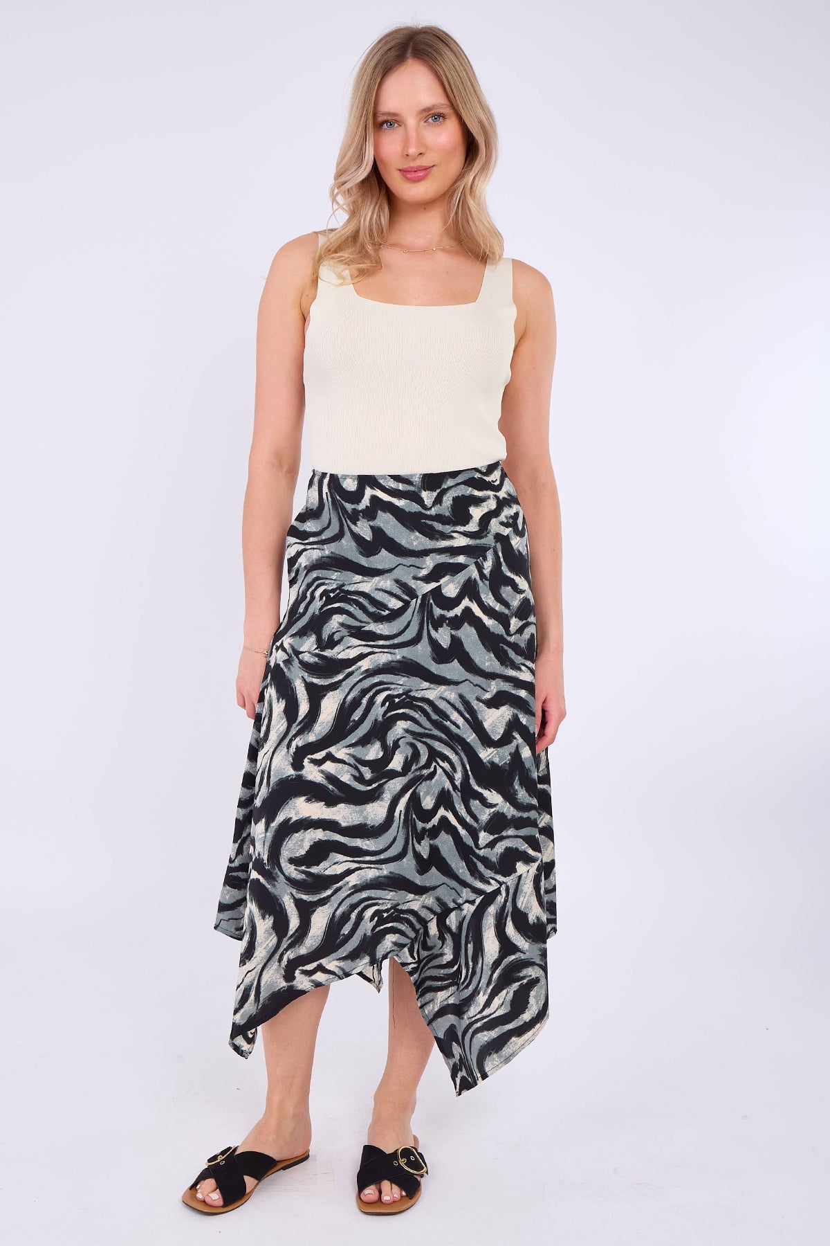 8Pcs Grey Zebra Print Asymmetric Hem Skirt