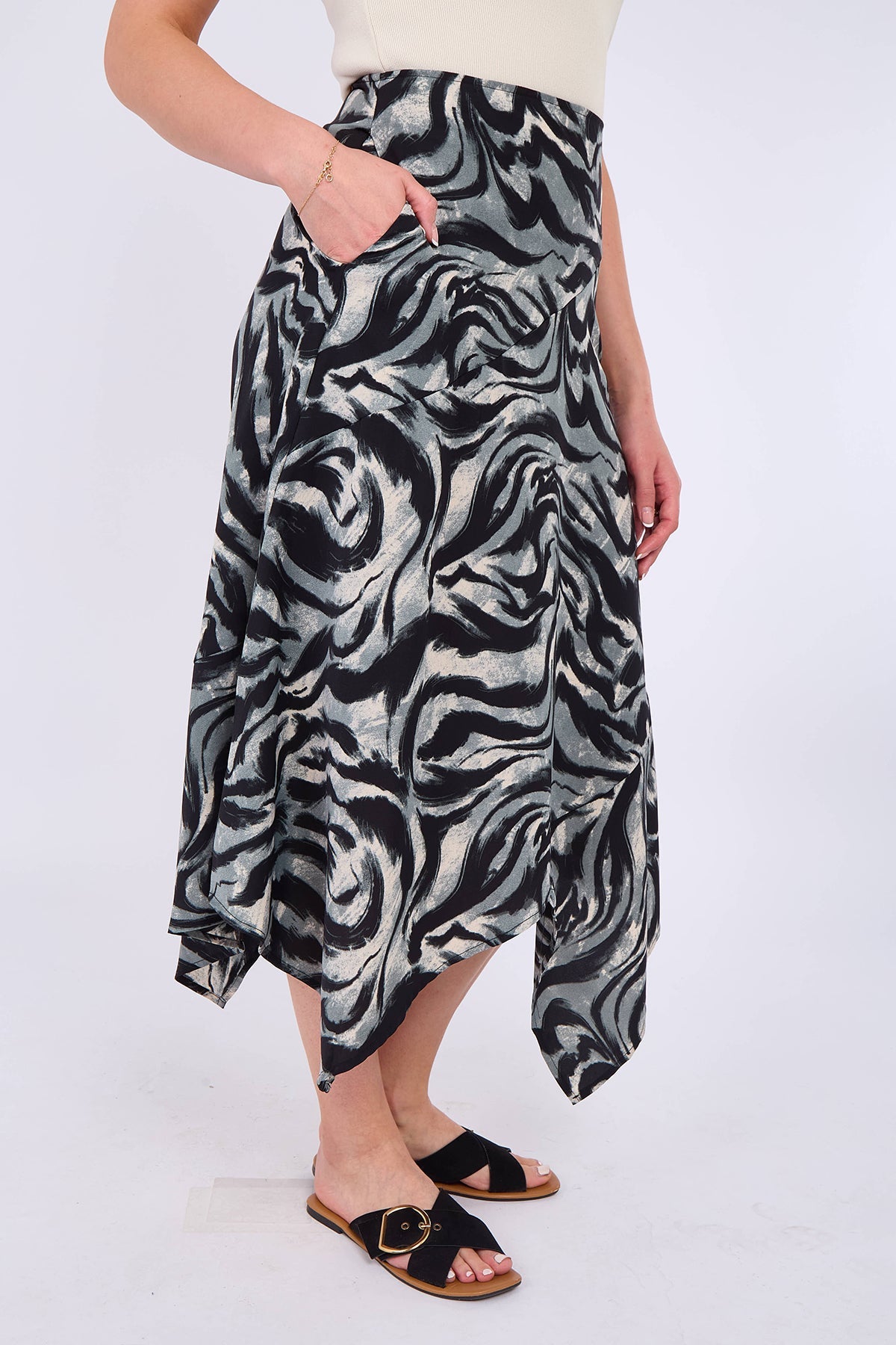 8Pcs Grey Zebra Print Asymmetric Hem Skirt