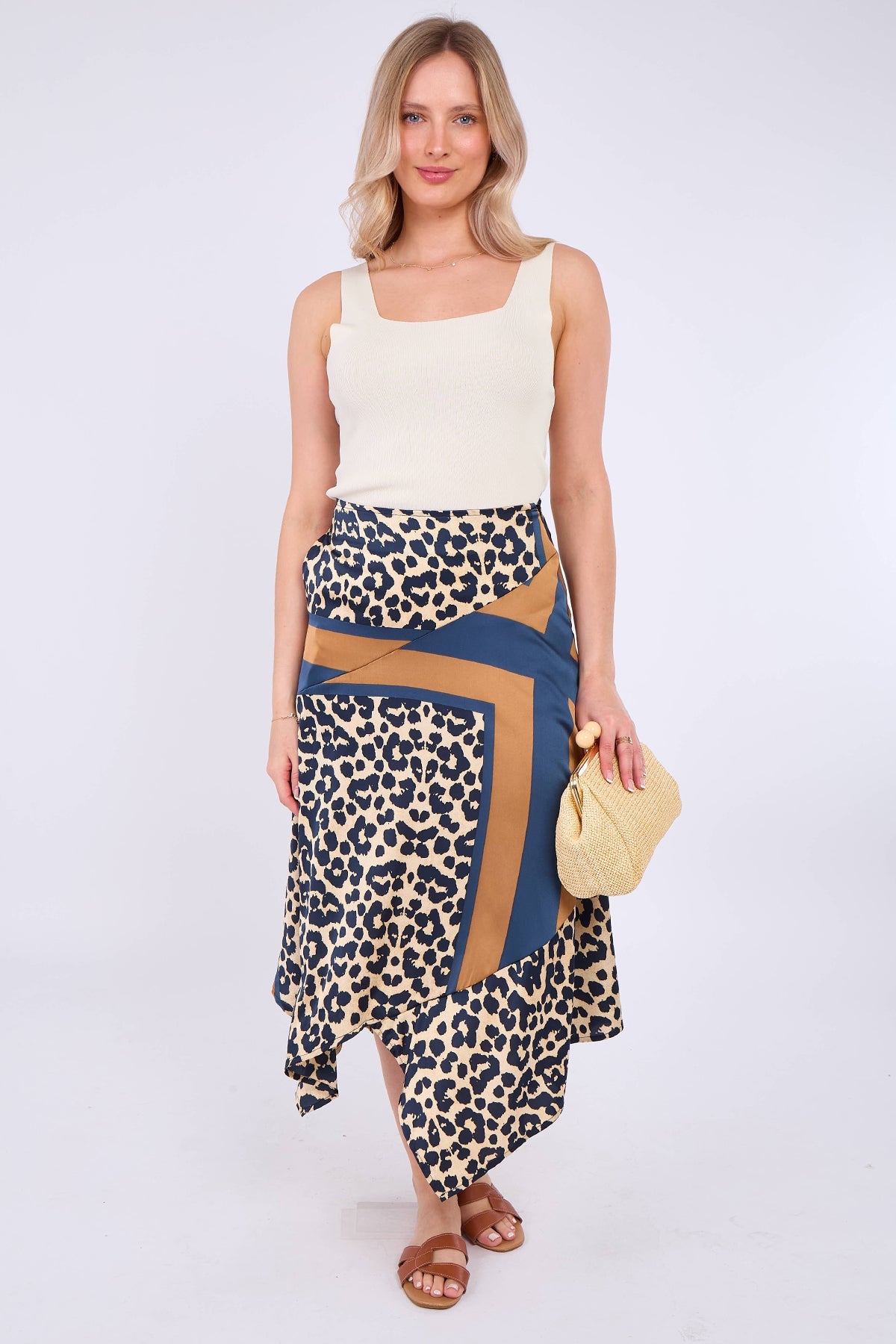 8Pcs Leopard Scarf Print Asymmetric Hem Skirt