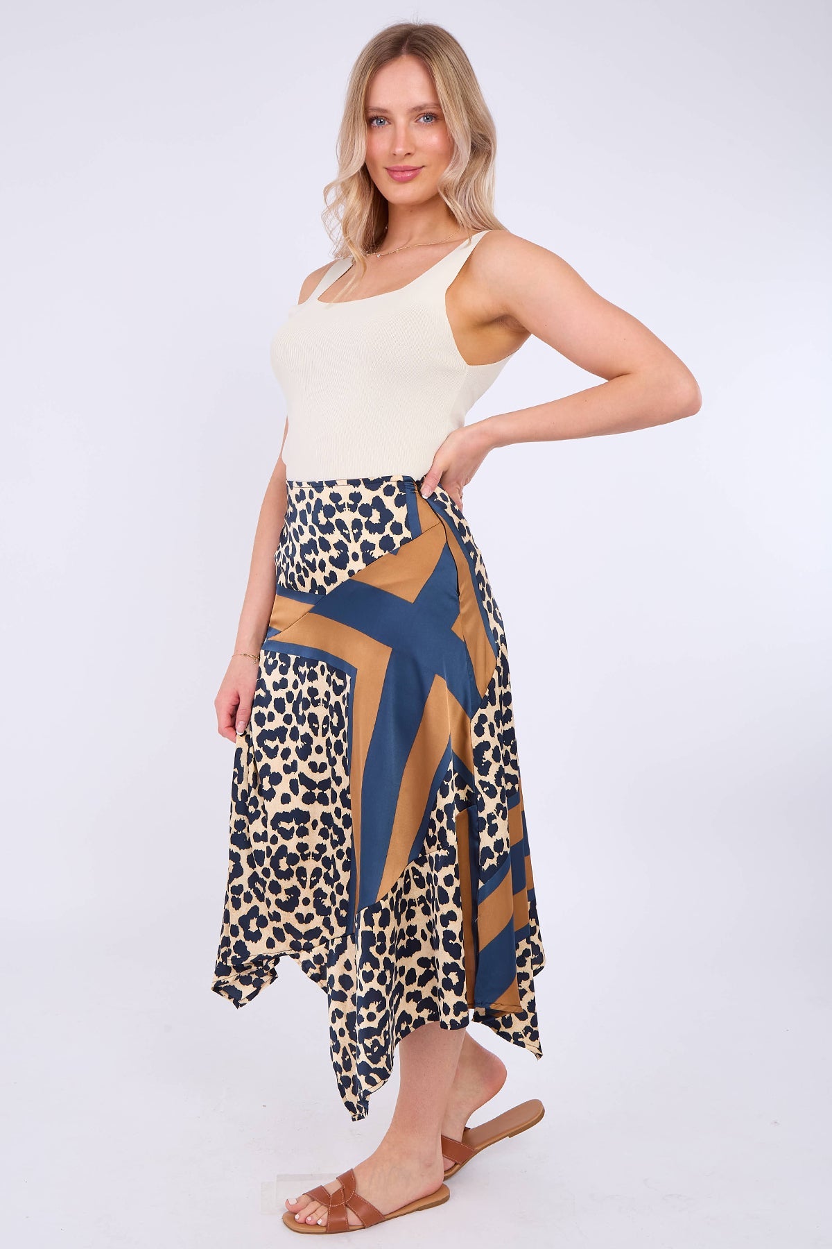 8Pcs Leopard Scarf Print Asymmetric Hem Skirt