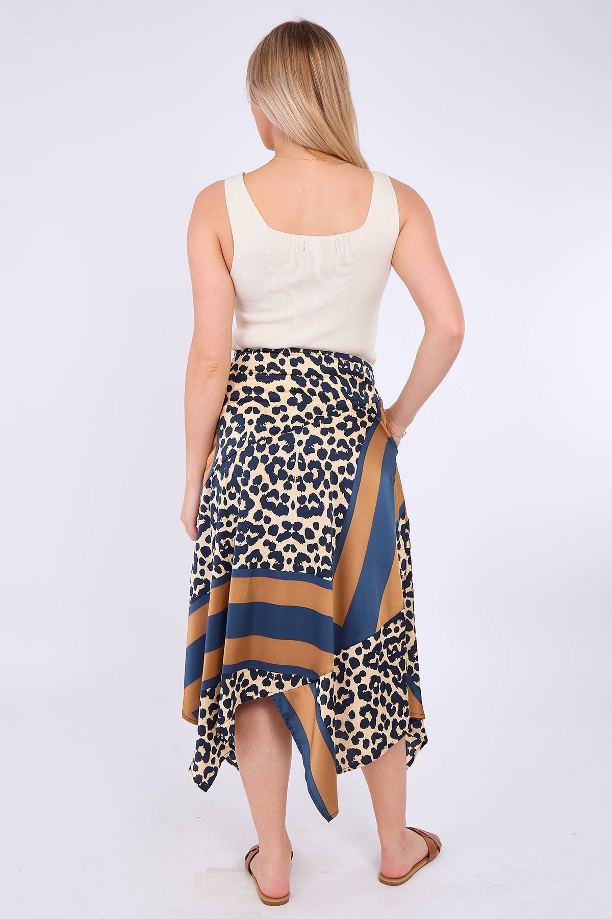 8Pcs Leopard Scarf Print Asymmetric Hem Skirt