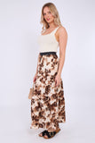 8Pcs Brown Roses Print Tiered Maxi Skirt