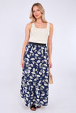 8Pcs Navy Ginkgo Print Tiered Maxi Skirt