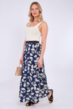 8Pcs Navy Ginkgo Print Tiered Maxi Skirt