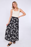 8Pcs Mono Floral Print Tiered Maxi Skirt