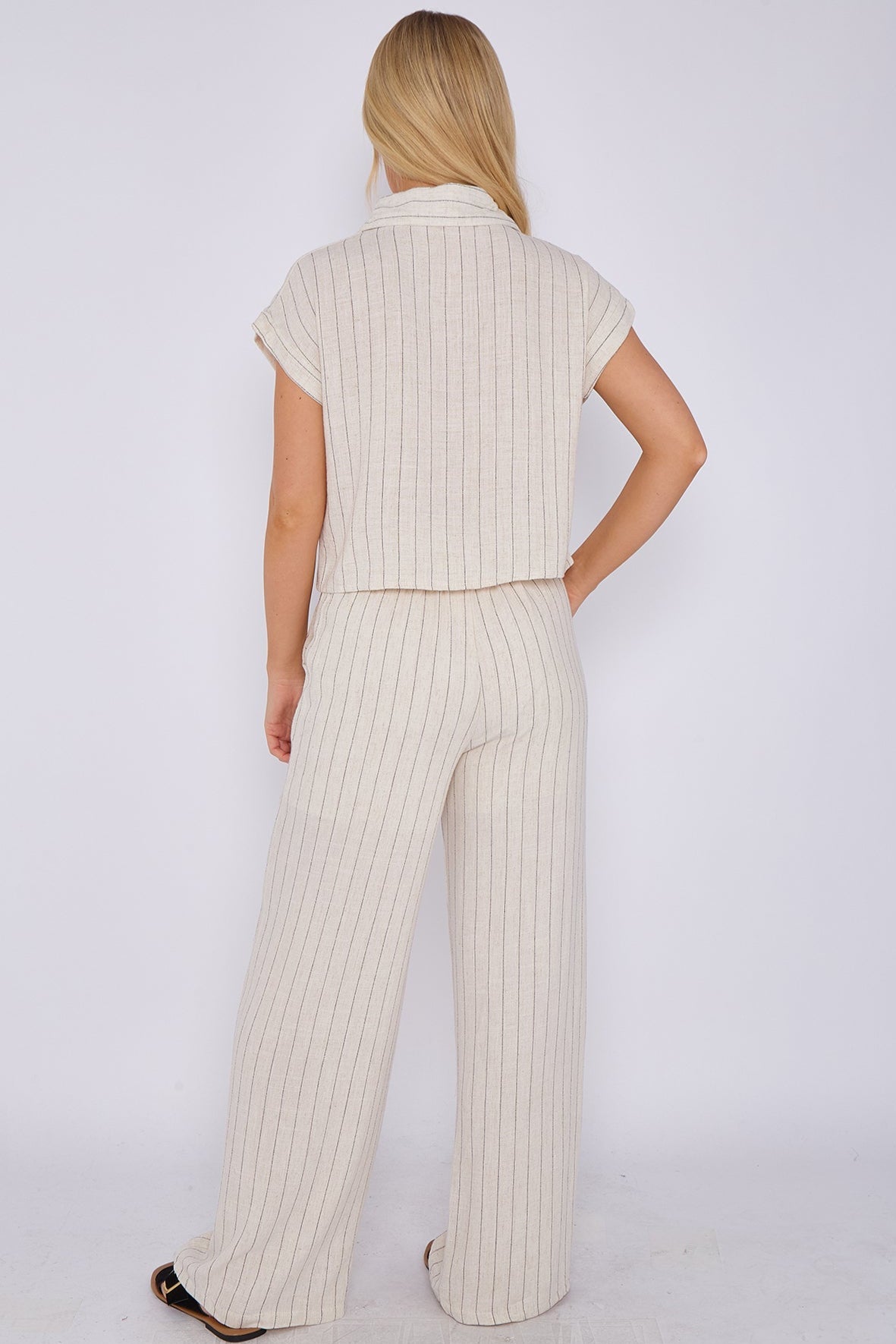 3Sets Stone Striped Cotton Linen Shirt and Trousers set