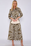 8Pcs Khaki Geometric Print Satin Maxi Shirt Dress