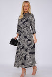 8Pcs Black Geometric Print Satin Maxi Shirt Dress