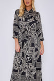 8Pcs Black Geometric Print Satin Maxi Shirt Dress
