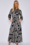 8Pcs Black Geometric Print Satin Maxi Shirt Dress