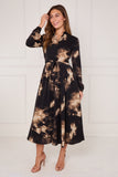 8Pcs Black and Gold Tie Dye Print Maxi Shirt Dress