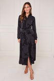 8Pcs Black Tonal Rose Print Maxi Shirt Dress
