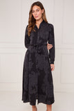 8Pcs Black Tonal Rose Print Maxi Shirt Dress