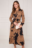 8Pcs Black and Camel Rose Print Maxi Shirt Dress