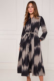 8Pcs Black and Grey Tie Dye Wave Print Maxi Shirt Dress