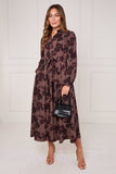 8Pcs Mocha Burgundy Ink Floral Maxi Shirt Dress