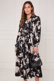 8Pcs Black and Stone Abstract Floral Print Maxi Shirt Dress