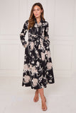 8Pcs Black and Stone Abstract Floral Print Maxi Shirt Dress