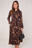 8pcs Brown Leopard Print Midaxi Shirt Dress