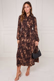 8pcs Brown Leopard Print Midaxi Shirt Dress