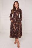 8pcs Brown Leopard Print Midaxi Shirt Dress