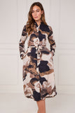 8Pcs Earthtone Abstract Flow Print Midi Shirt Dress