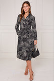 8Pcs Black Modern Patchwork Geo Print Midi Shirt Dress