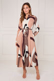 8Pcs Blush Abstract Print Mdiaxi Shirt Dress