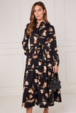 8pcs Black Soft Bloom Print Midaxi Shirt Dress