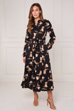 8pcs Black Soft Bloom Print Midaxi Shirt Dress