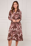 8Pcs Brown and Pink Botanical Floral Print Midi Shirt Dress