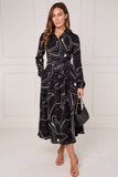 8Pcs Black and Ivory Contour Print Maxi Shirt Dress