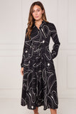 8Pcs Black and Ivory Contour Print Maxi Shirt Dress