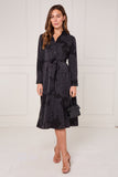8Pcs Black Tonal Floral Print Midi Shirt Dress