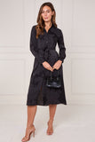 8Pcs Black Tonal Floral Print Midi Shirt Dress