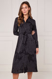 8Pcs Black Tonal Floral Print Midi Shirt Dress