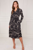 8Pcs Black Abstract Swirl Print Midi Shirt Dress