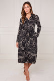 8Pcs Black Abstract Swirl Print Midi Shirt Dress