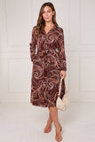 8Pcs Chocolate Abstract Swirl Print Midi Shirt Dress