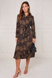 8Pcs Caramel Modern Patchwork Geo Print Midi Shirt Dress