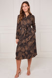 8Pcs Caramel Modern Patchwork Geo Print Midi Shirt Dress
