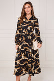 8Pcs Black and Gold Swirl Print Maxi Shirt Dress