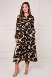 8Pcs Black and Gold Swirl Print Maxi Shirt Dress