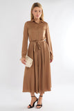 8Pcs Golden Layer Satin Long Sleeve Maxi Shirt Dress