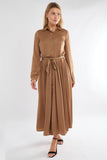 8Pcs Golden Layer Satin Long Sleeve Maxi Shirt Dress