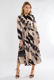 8Pcs Black and Beige Abstract Print Midaxi Shirt Dress
